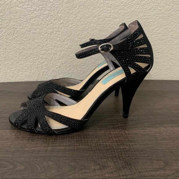 Betsey Johnson black sweet rhinestone open toe heels size 7.5 - Picture 4 of 11